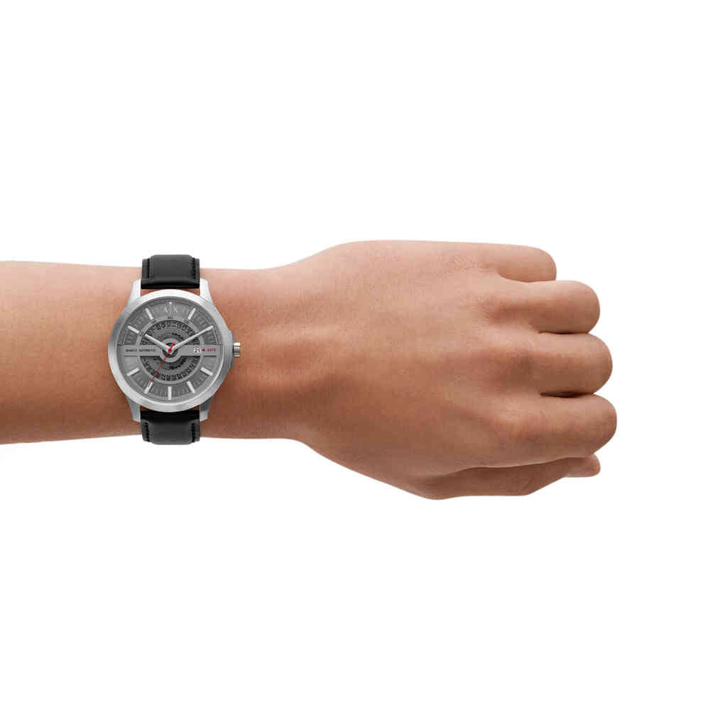Automatic Quartz Three-Hand Date Black Leather Watch