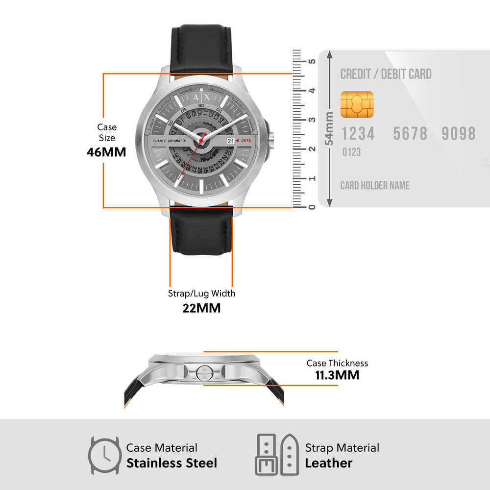 Automatic Quartz Three-Hand Date Black Leather Watch