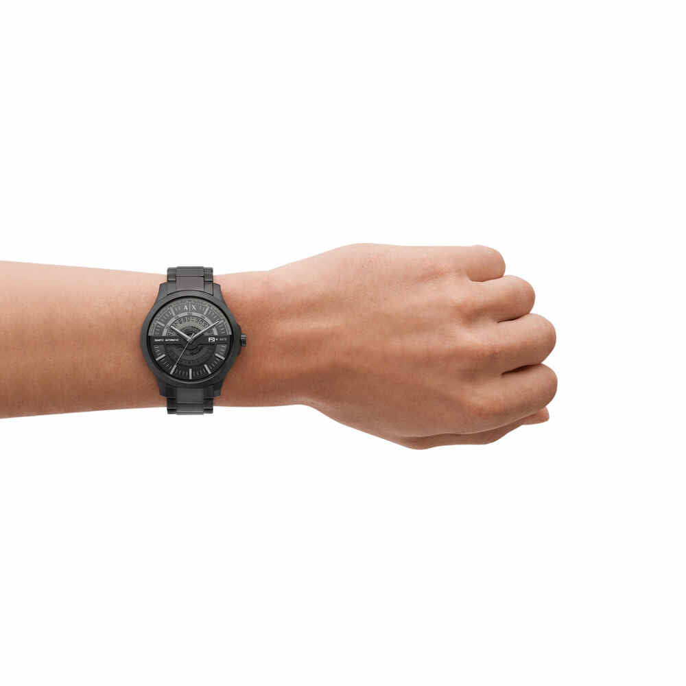 Automatic Quartz Three-Hand Date Black Stainless Steel Watch