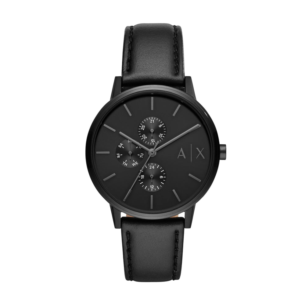 Multifunction Black Leather Watch
