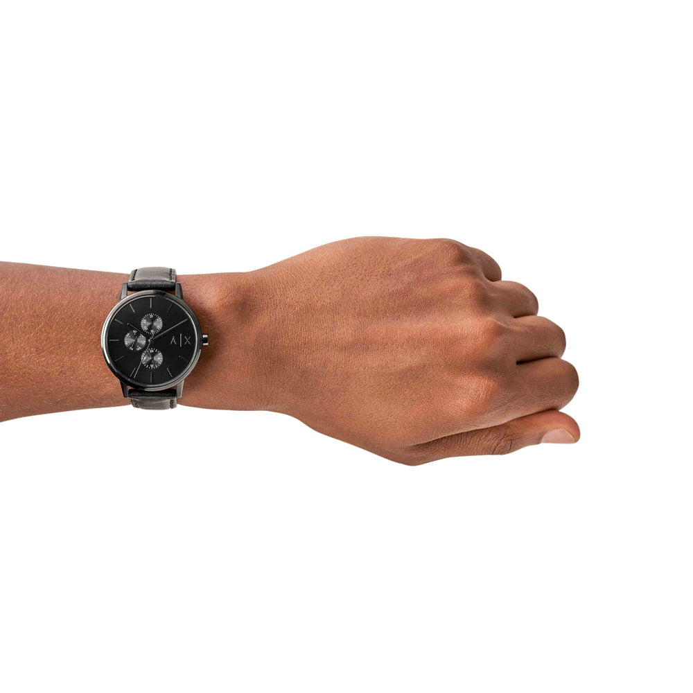 Multifunction Black Leather Watch