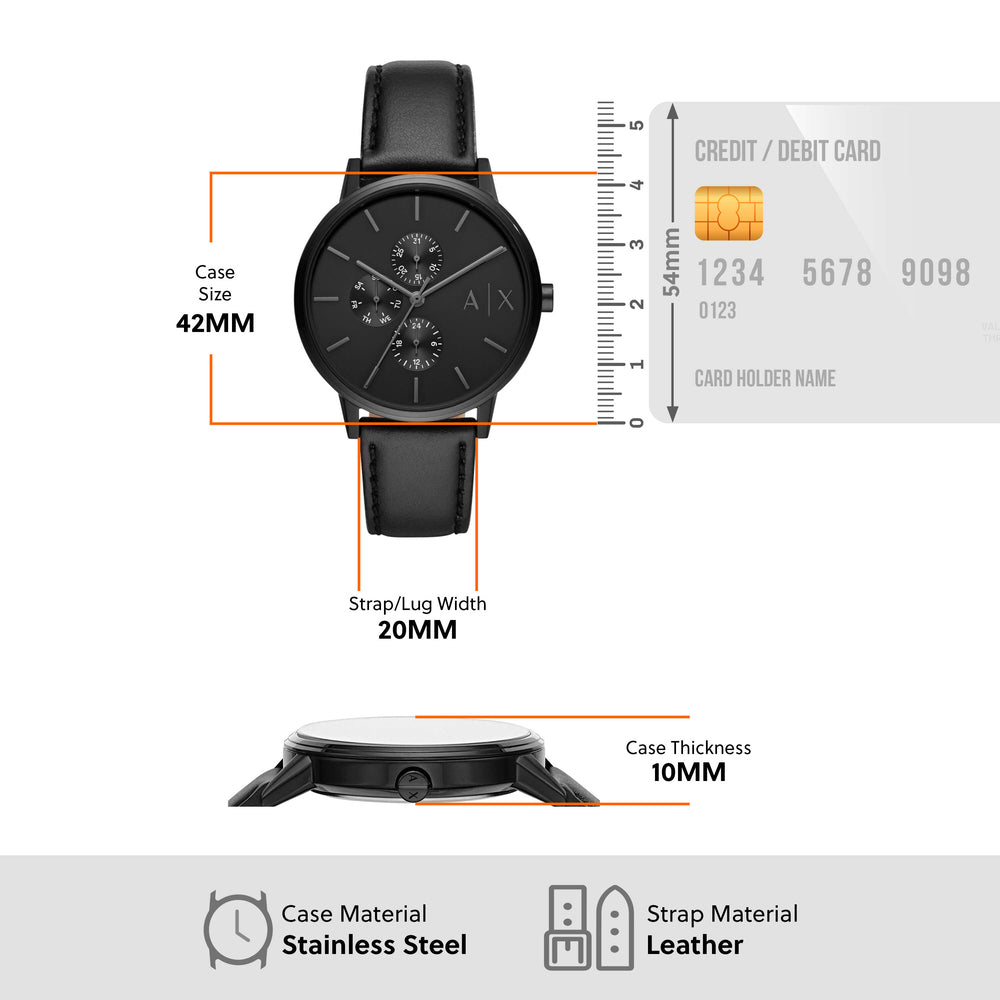 Multifunction Black Leather Watch