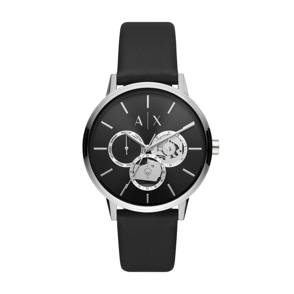 Multifunction Black Leather Watch