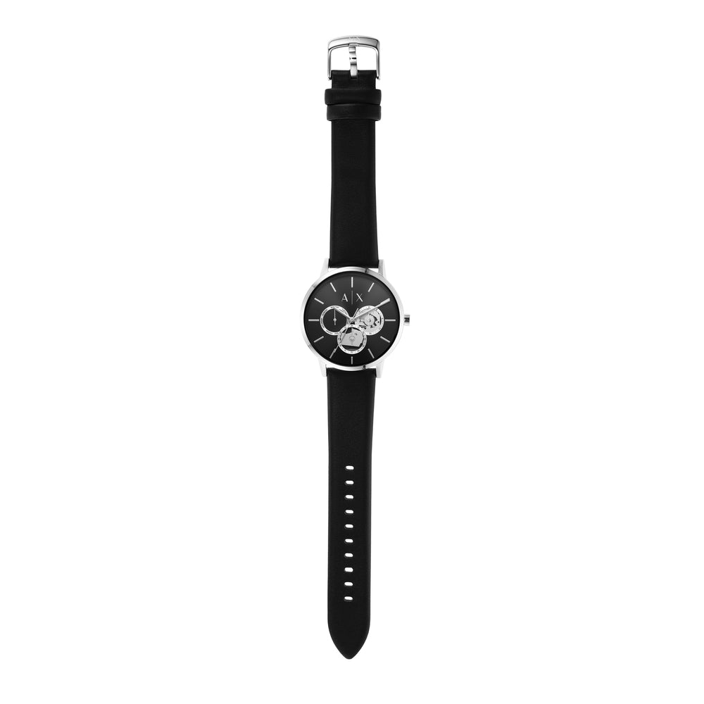 Multifunction Black Leather Watch