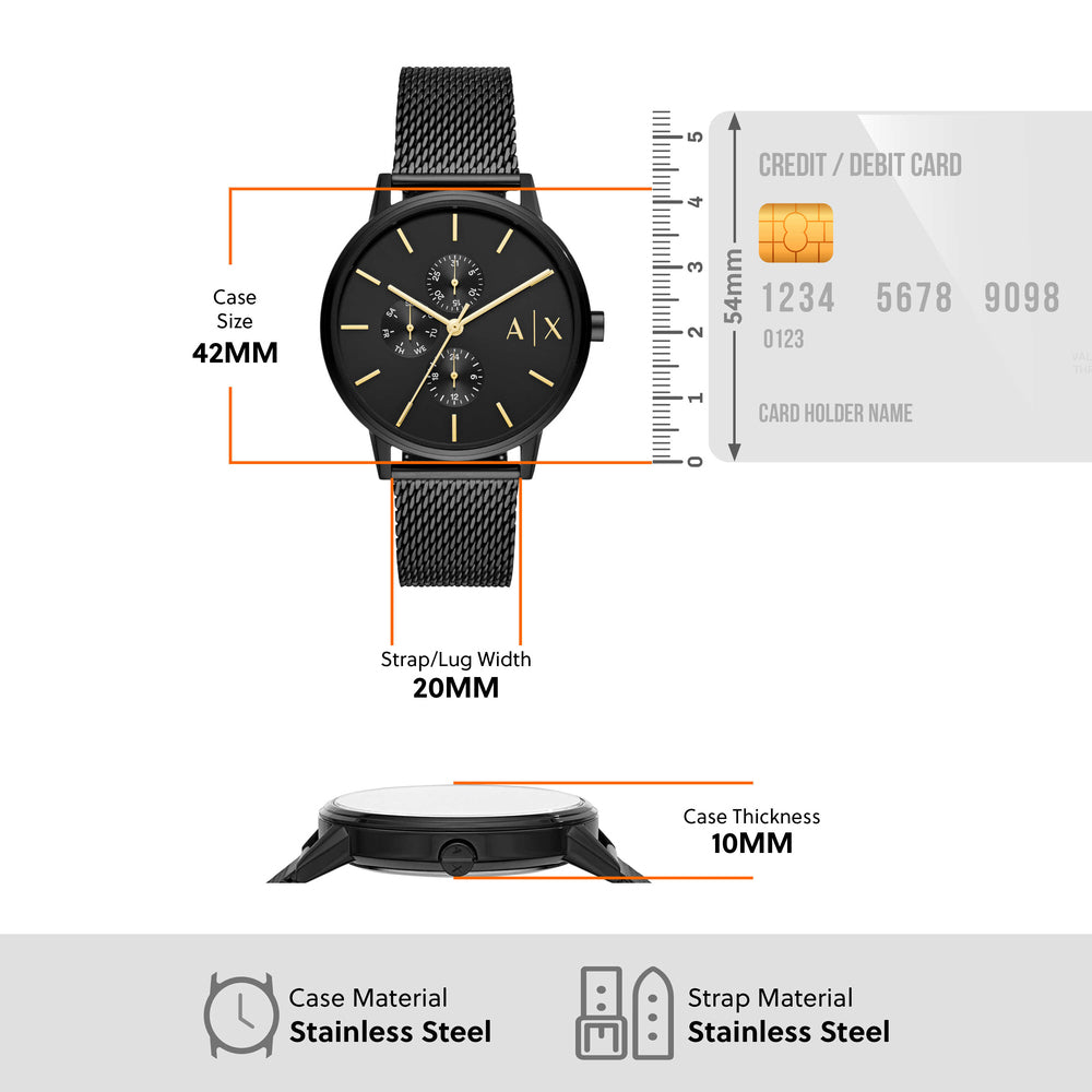 Multifunction Black Stainless Steel Mesh Watch