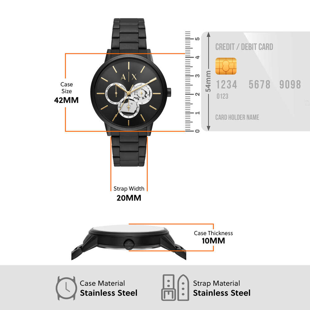 Multifunction Black Stainless Steel Watch
