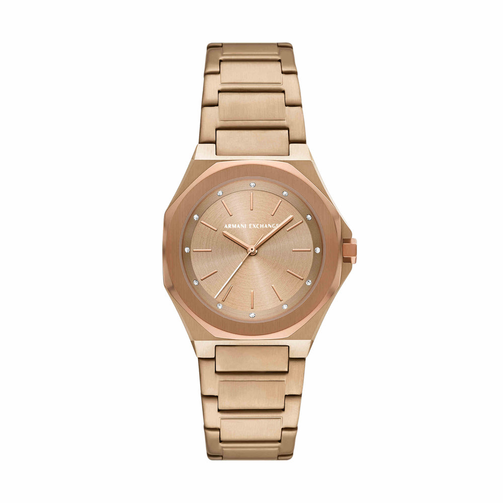 Three-Hand Beige Gold-Tone Stainless Steel Watch