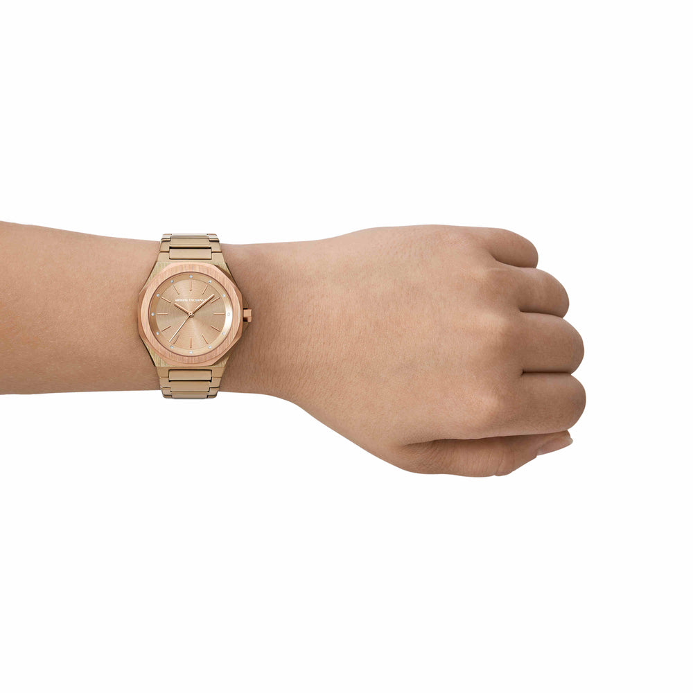 Three-Hand Beige Gold-Tone Stainless Steel Watch