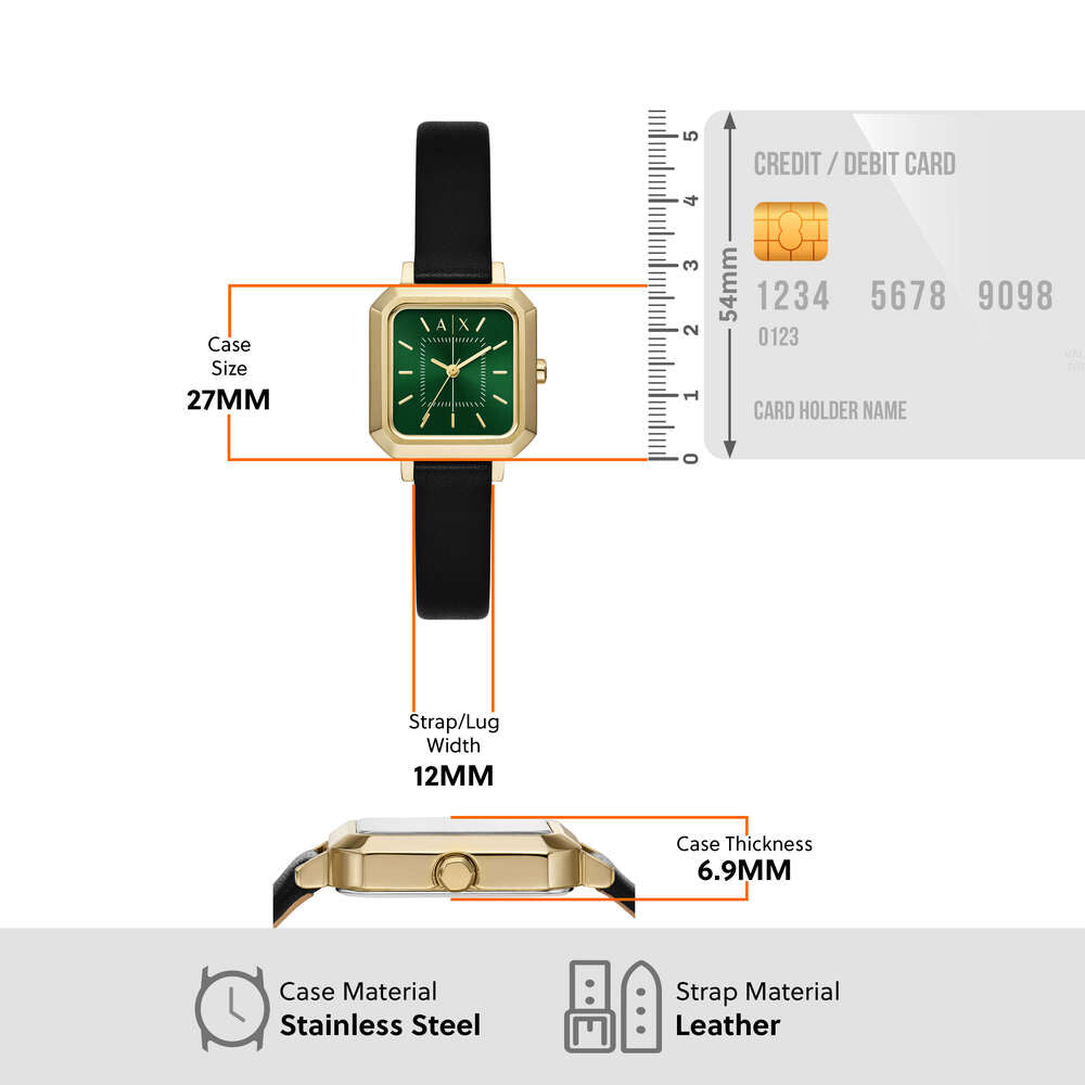Three-Hand Black Leather Watch