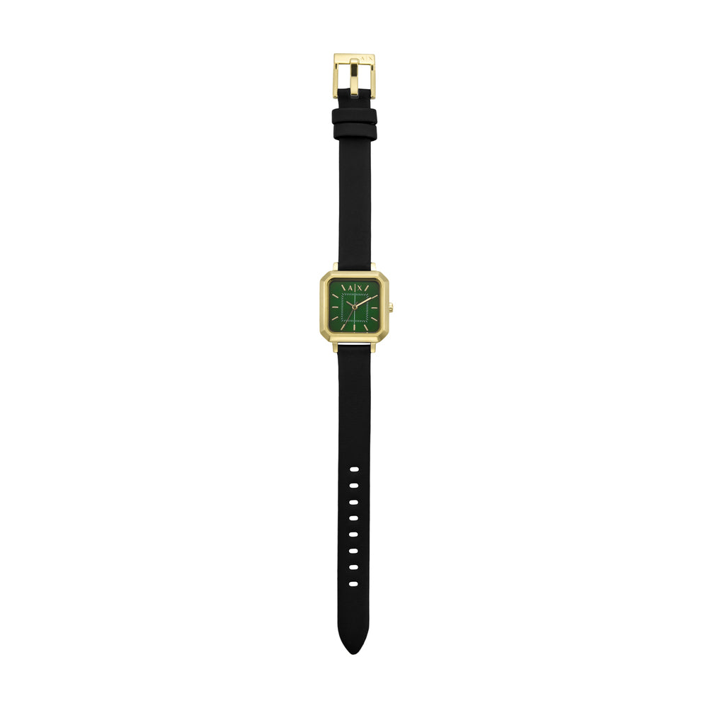 Three-Hand Black Leather Watch