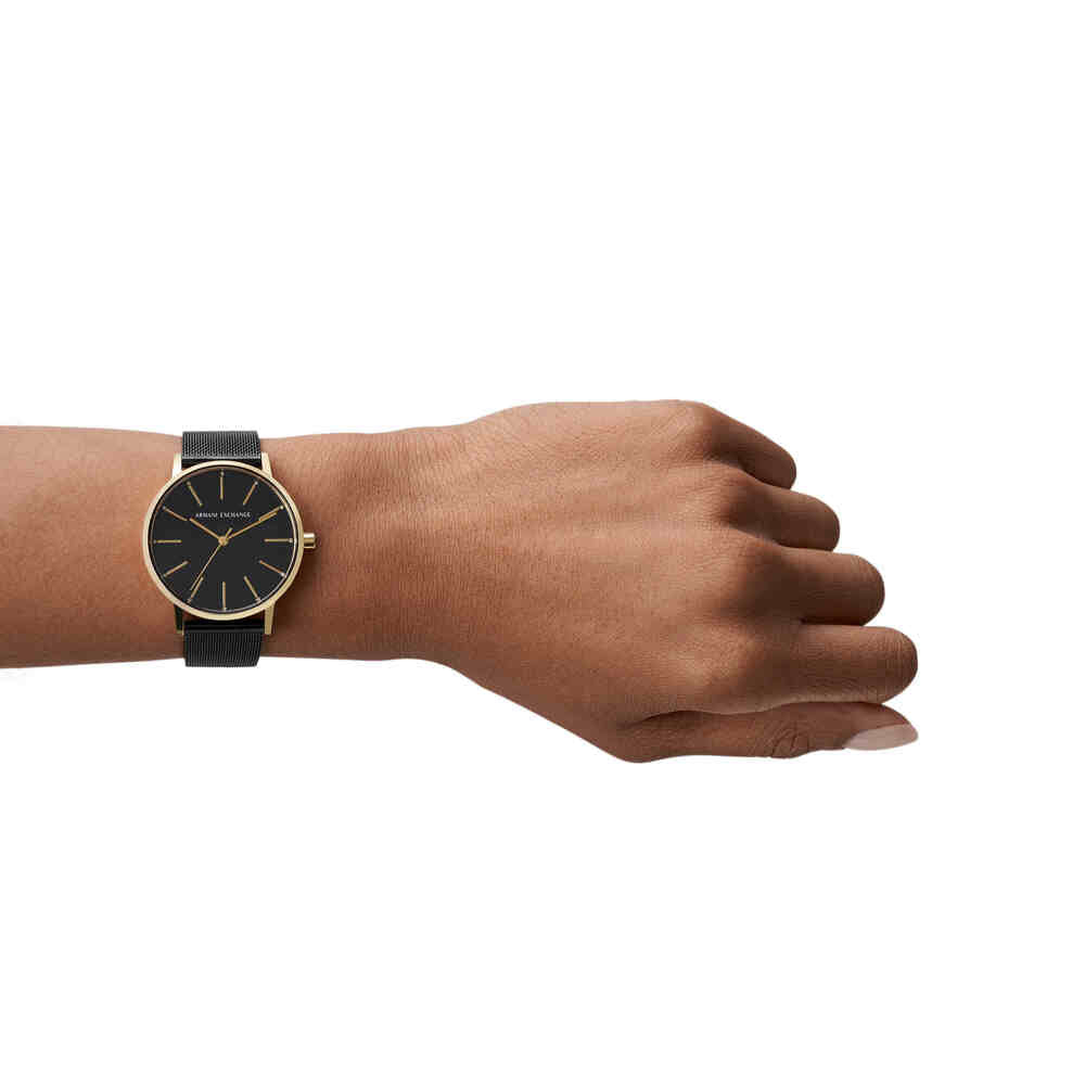 Three-Hand Black Stainless Steel Mesh Watch
