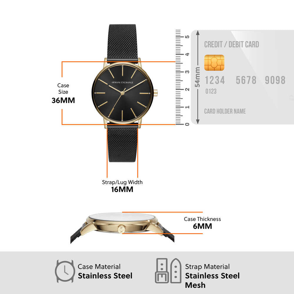 Three-Hand Black Stainless Steel Mesh Watch