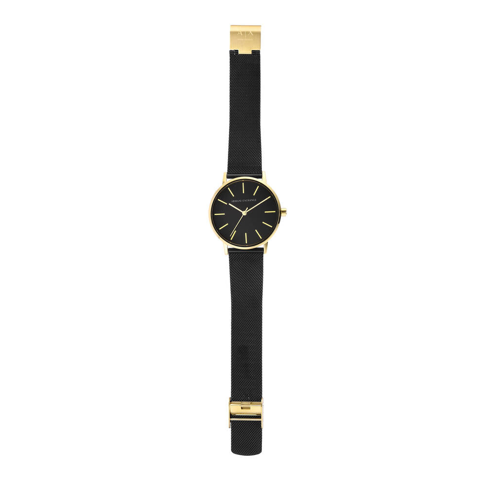 Three-Hand Black Stainless Steel Mesh Watch