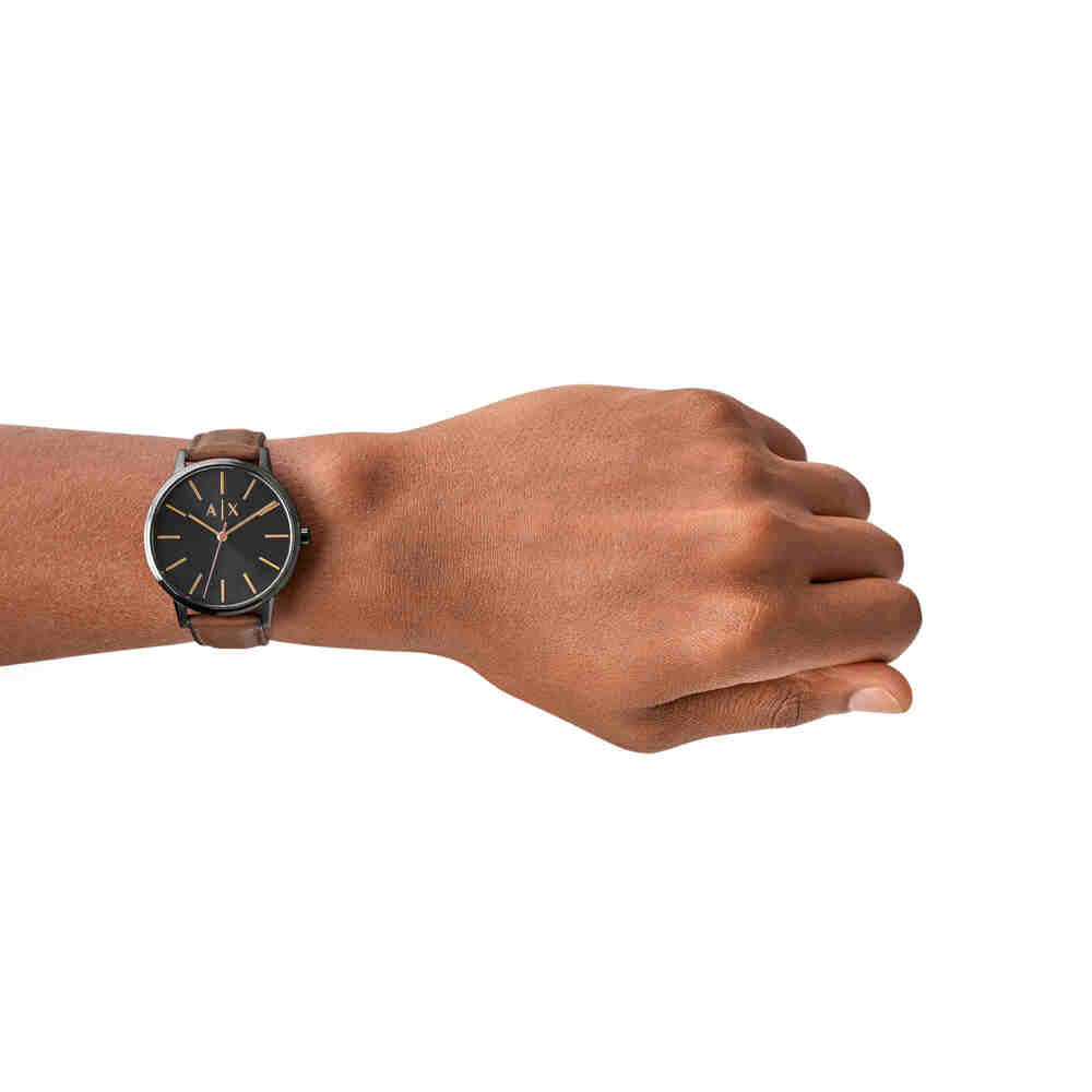 Three-Hand Brown Leather Watch