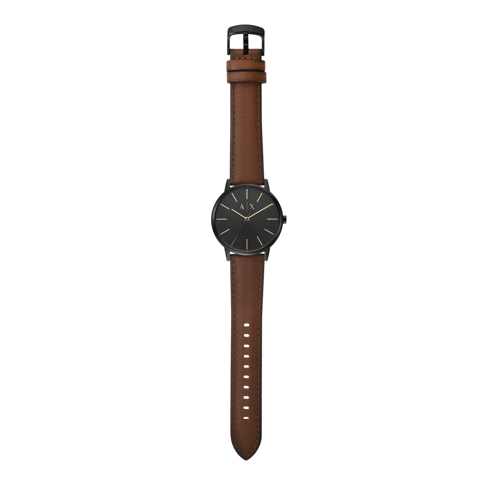 Three-Hand Brown Leather Watch