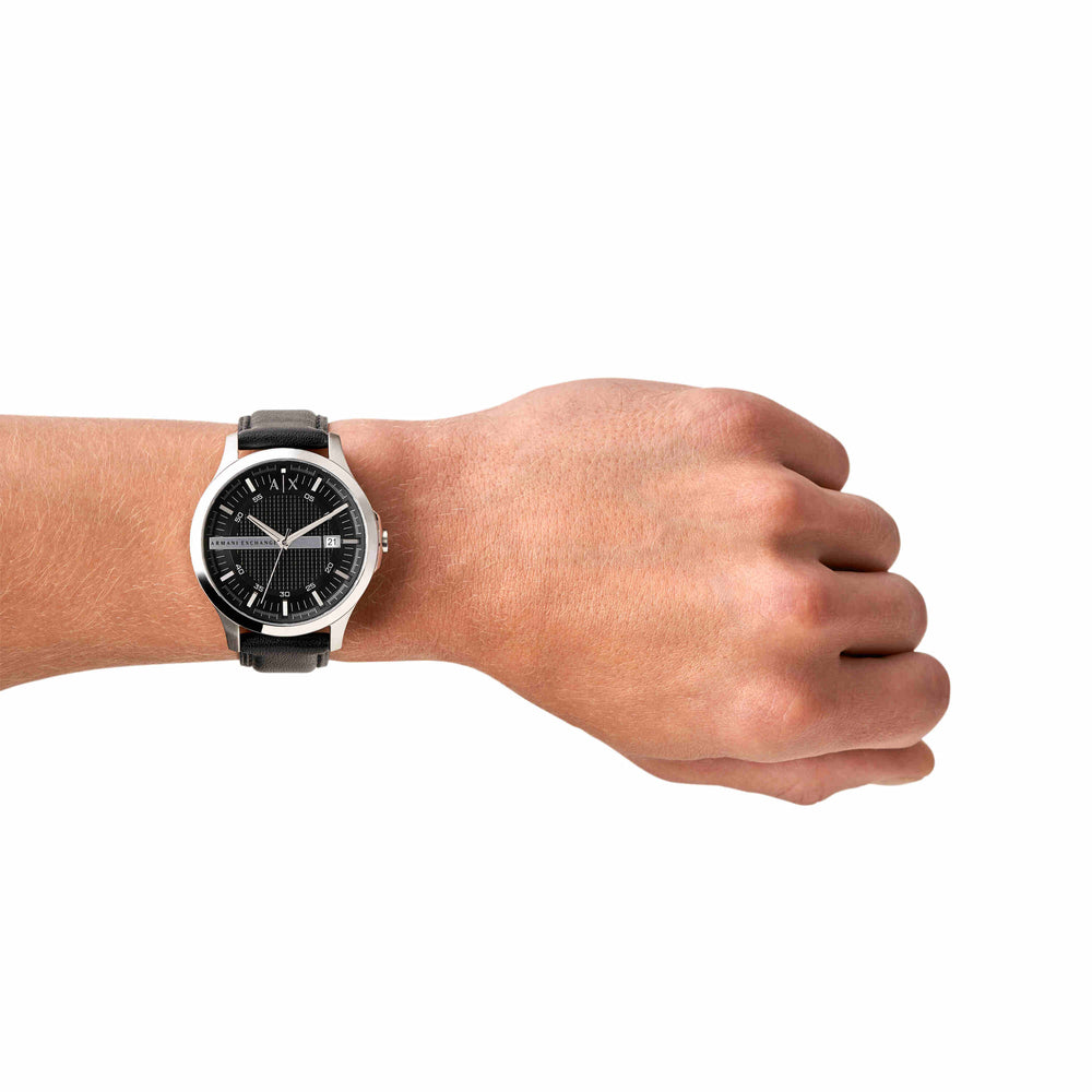 Three-Hand Date Black Leather Watch