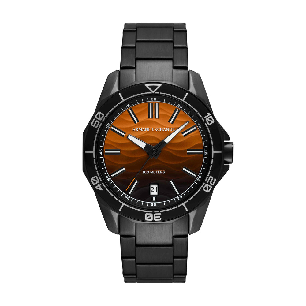 Three-Hand Date Black Stainless Steel Watch