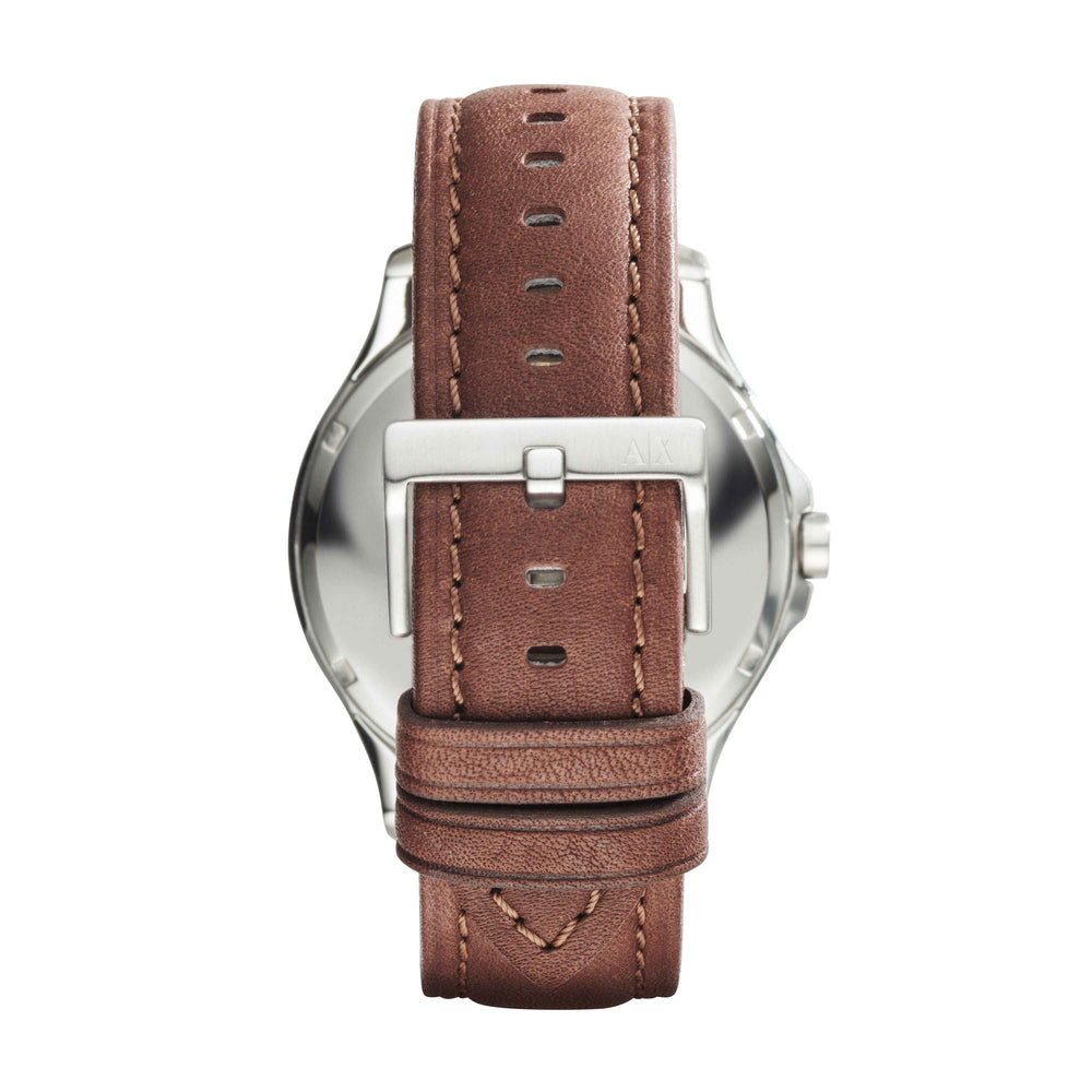 Three-Hand Date Brown Leather Watch
