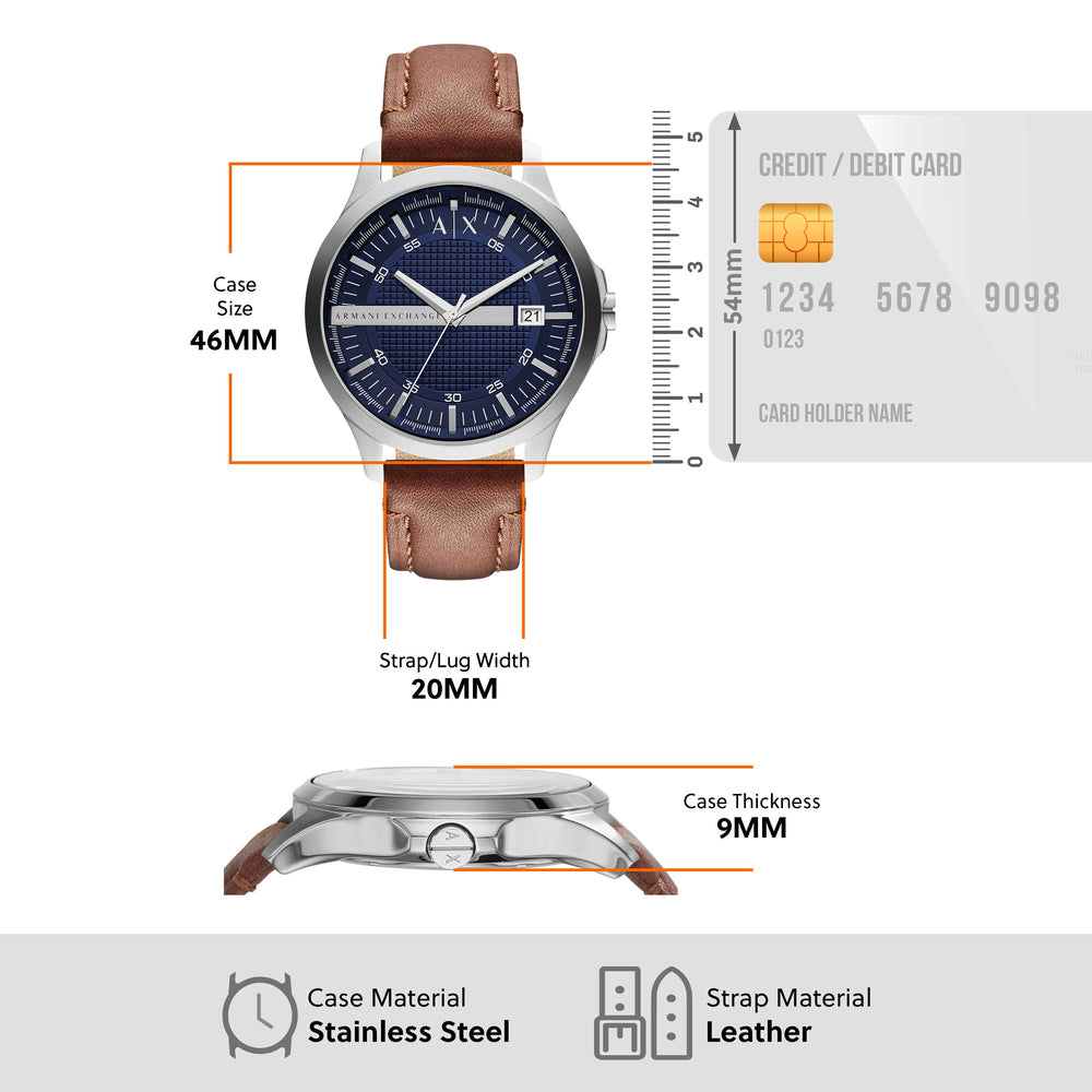 Three-Hand Date Brown Leather Watch