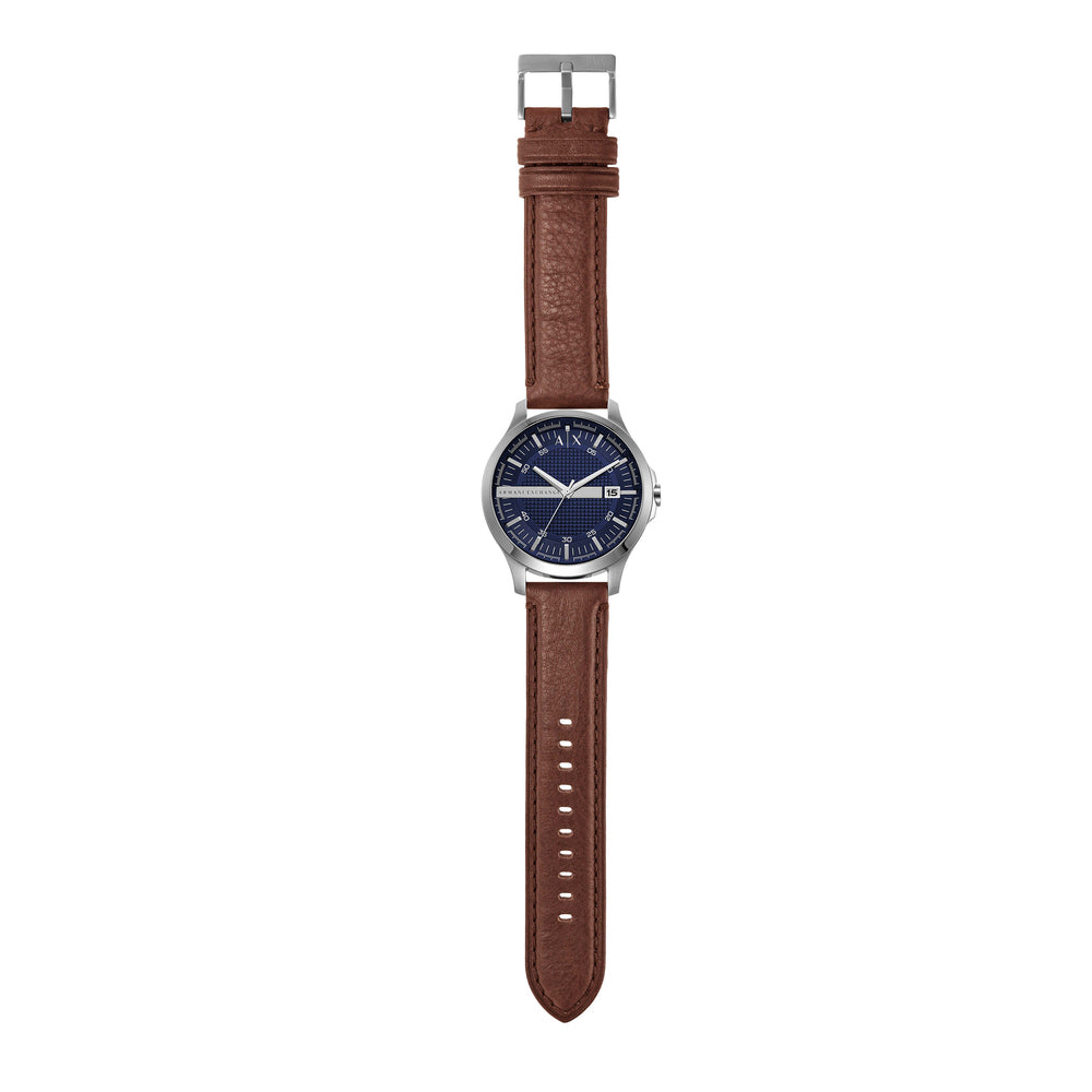 Three-Hand Date Brown Leather Watch