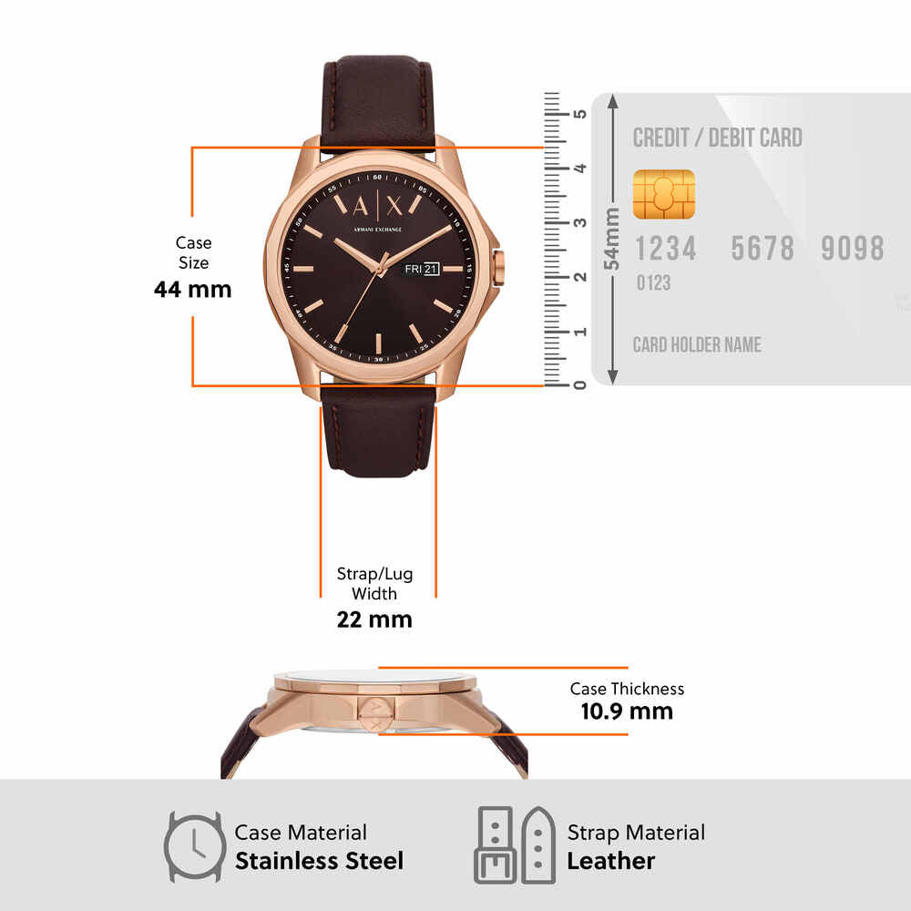 Three-Hand Day-Date Brown Leather Watch