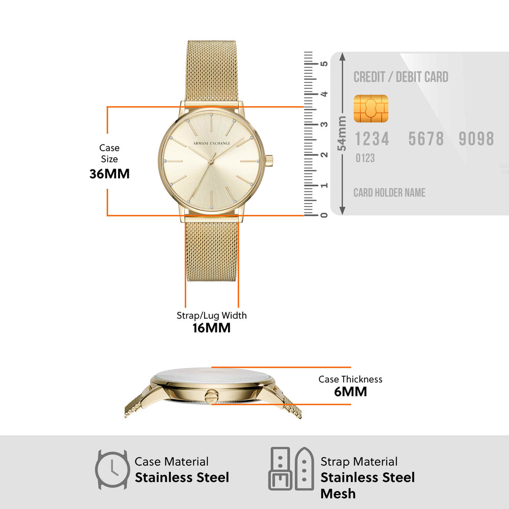 Three-Hand Gold-Tone Stainless Steel Mesh Watch