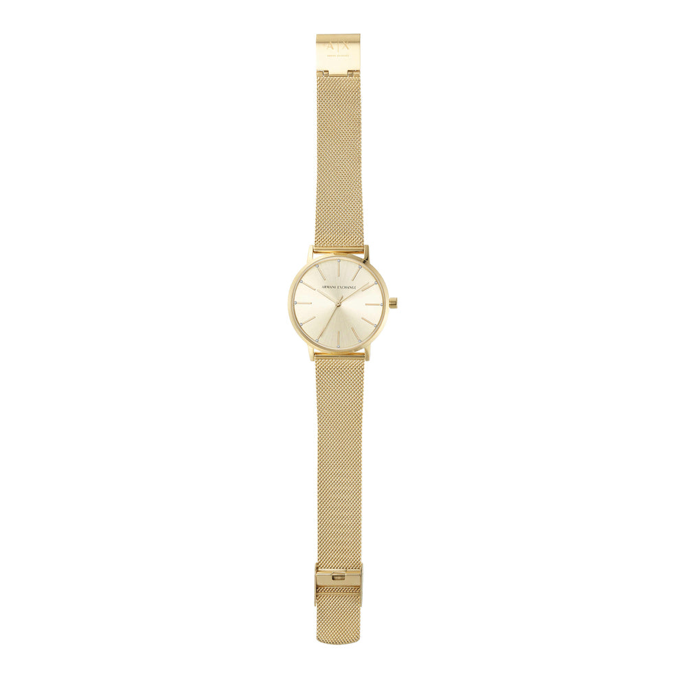 Three-Hand Gold-Tone Stainless Steel Mesh Watch