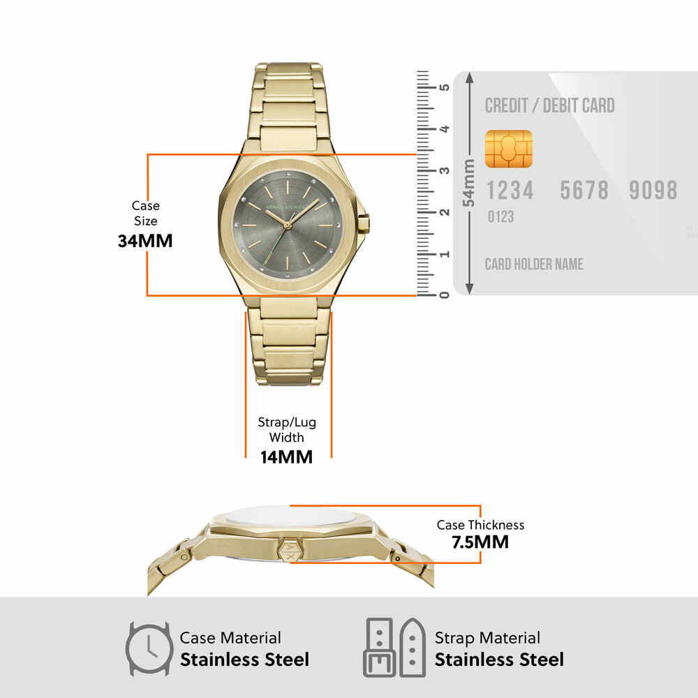 Three-Hand Gold-Tone Stainless Steel Watch