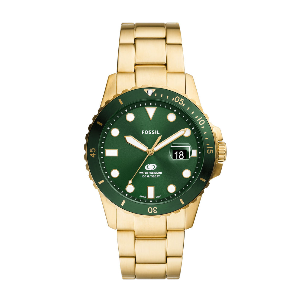 Blue Dive Three-Hand Date Gold-Tone
