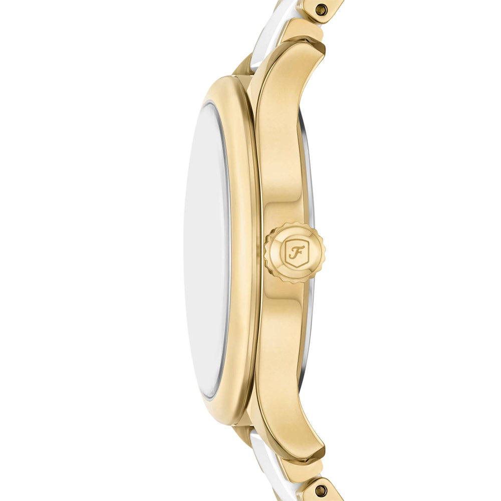 Gilmore Three-Hand Date Gold-Tone and White Ceramic