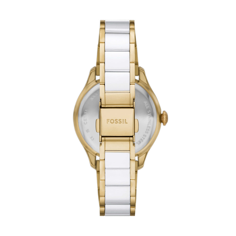Gilmore Three-Hand Date Gold-Tone and White Ceramic