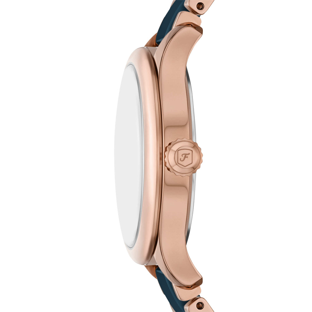 Gilmore Three-Hand Date Rose Gold-Tone and Navy Ceramic
