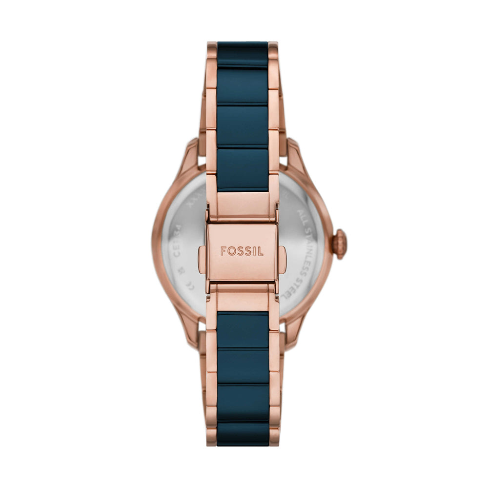Gilmore Three-Hand Date Rose Gold-Tone and Navy Ceramic