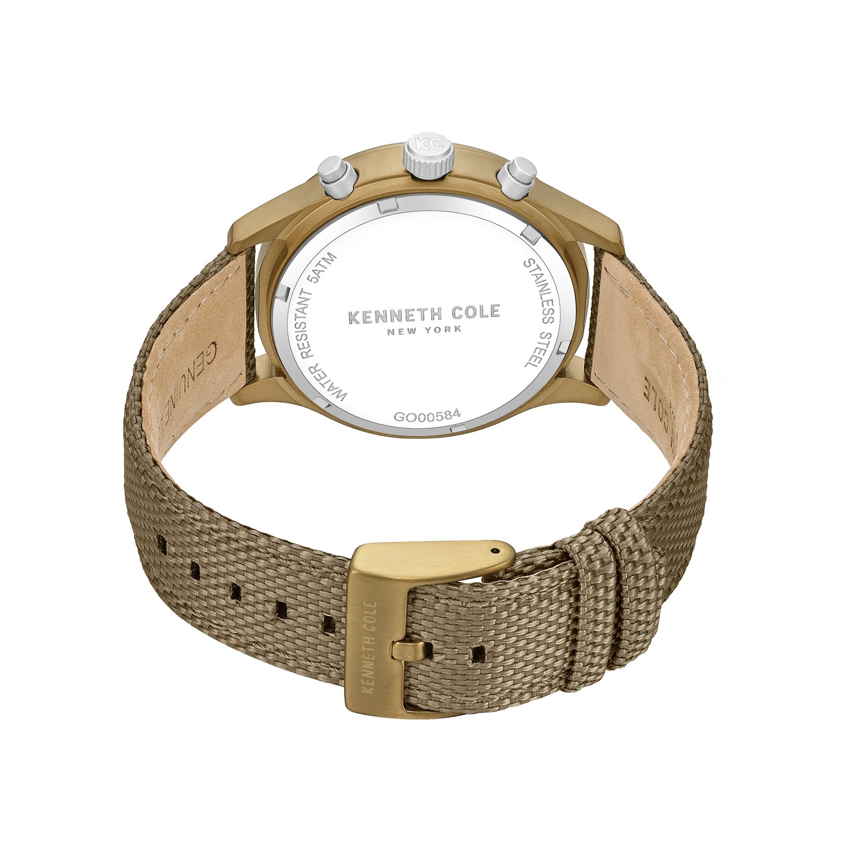 kenneth cole quartz chronograph khaki dial brown nylon strap watch kcwgo0058403mnw