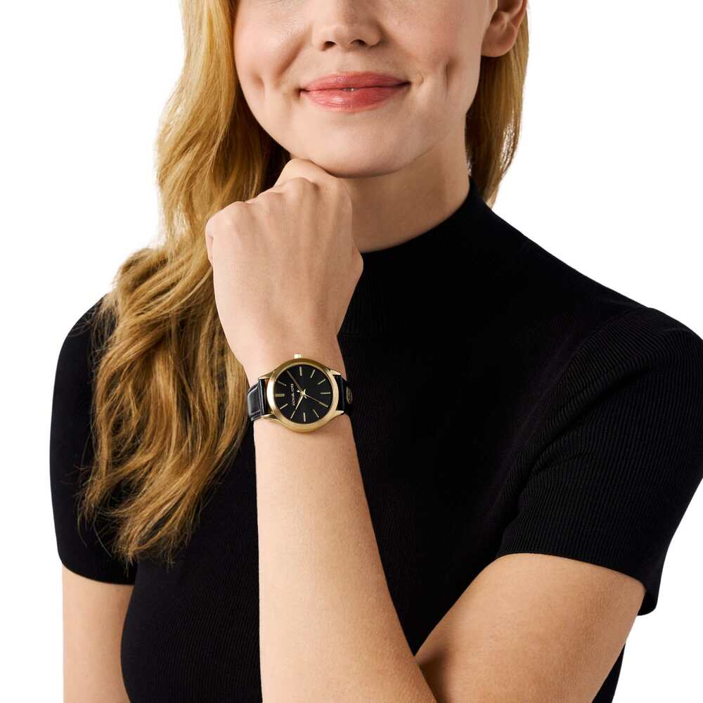 Slim Runway Three-Hand Black Leather Watch