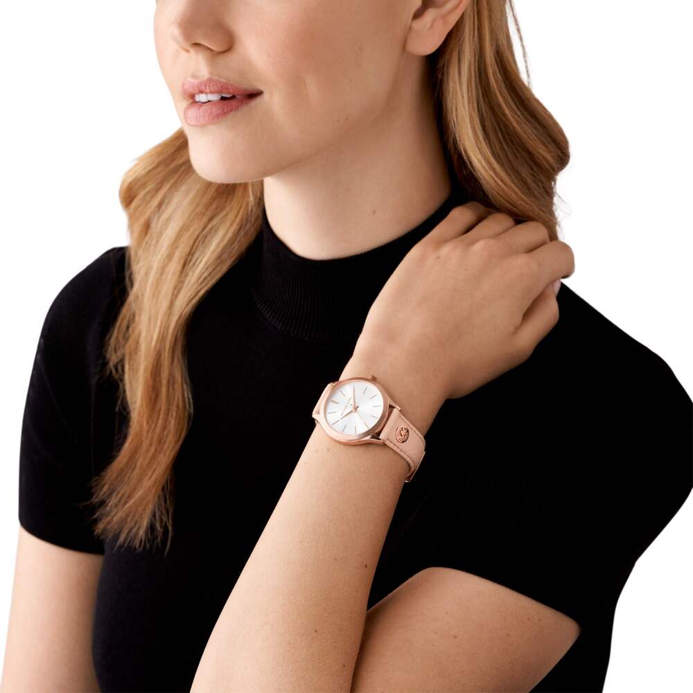 Slim Runway Three-Hand Blush Leather Watch
