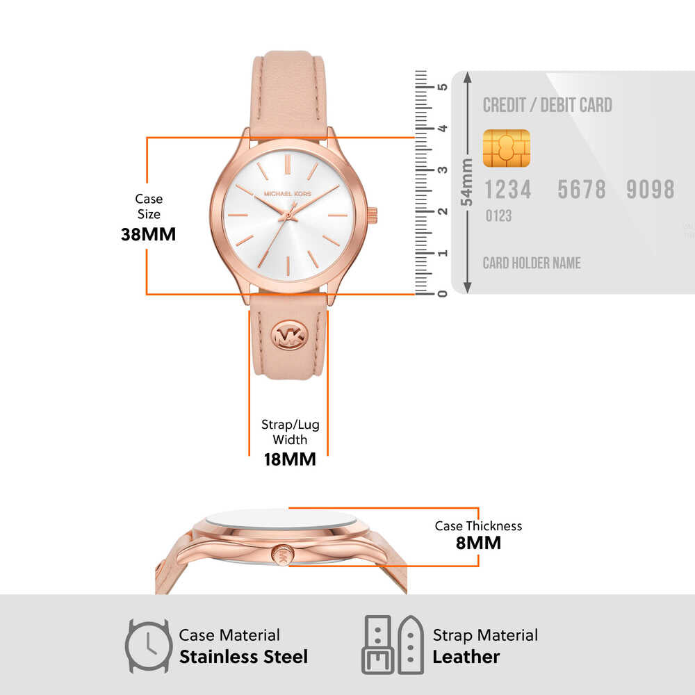 Slim Runway Three-Hand Blush Leather Watch