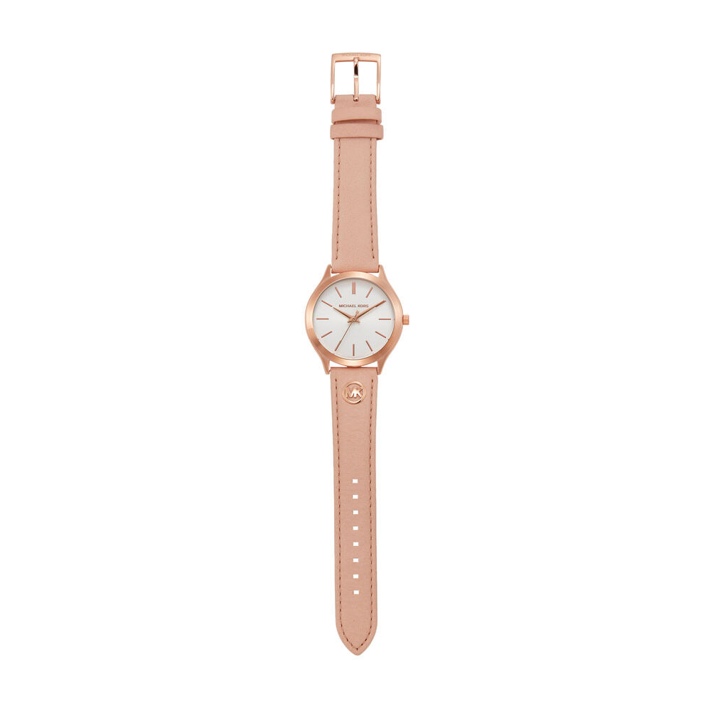 Slim Runway Three-Hand Blush Leather Watch
