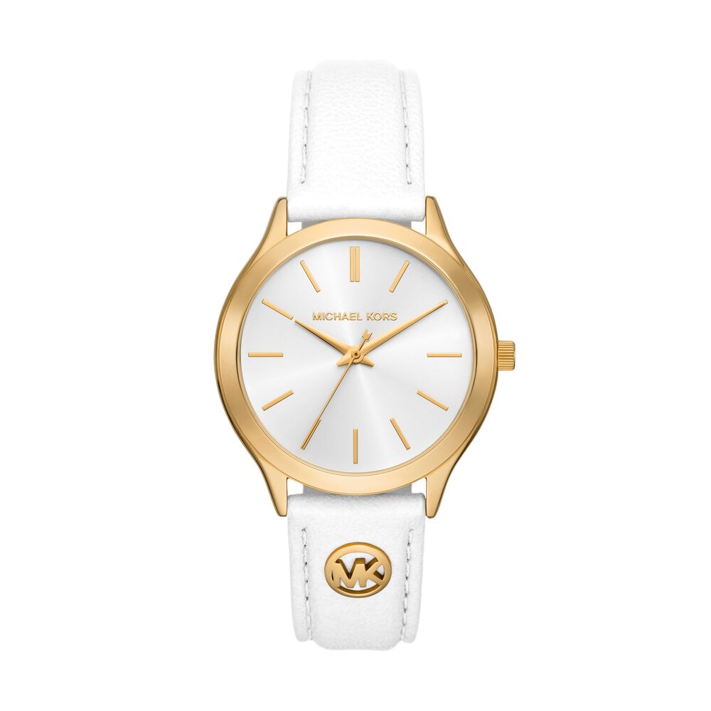 Slim Runway Three-Hand White Leather Watch