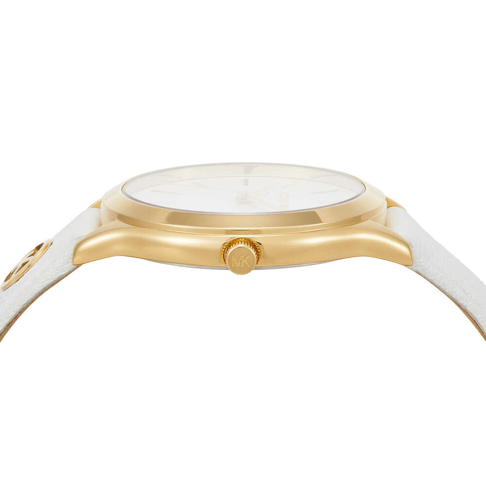 Slim Runway Three-Hand White Leather Watch