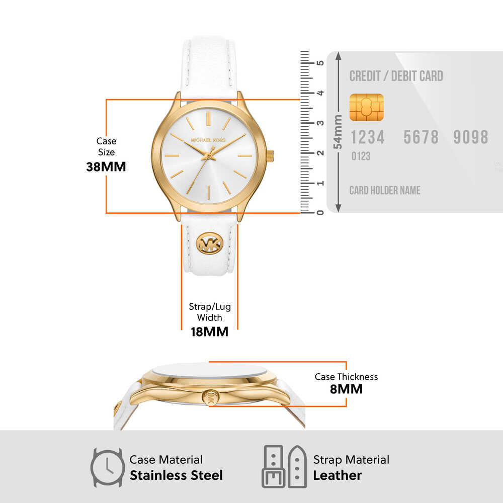 Slim Runway Three-Hand White Leather Watch