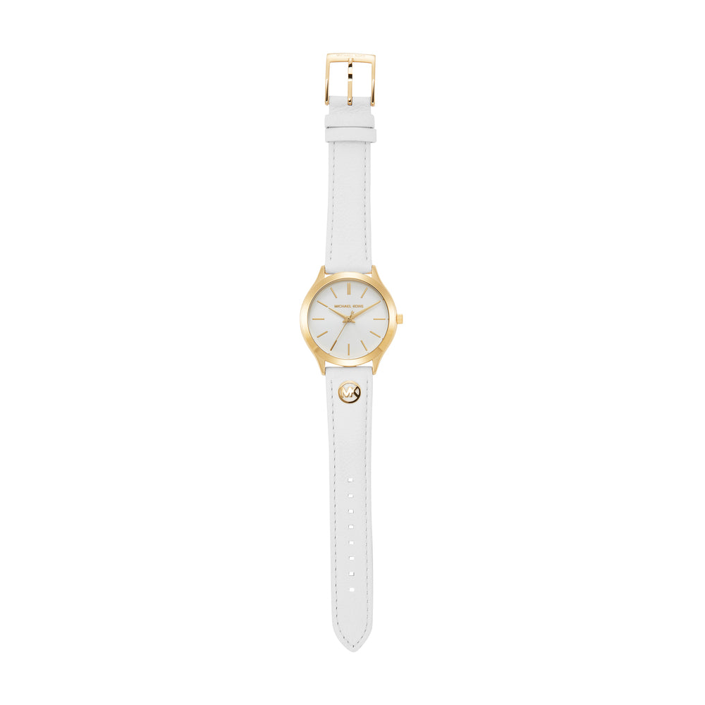 Slim Runway Three-Hand White Leather Watch