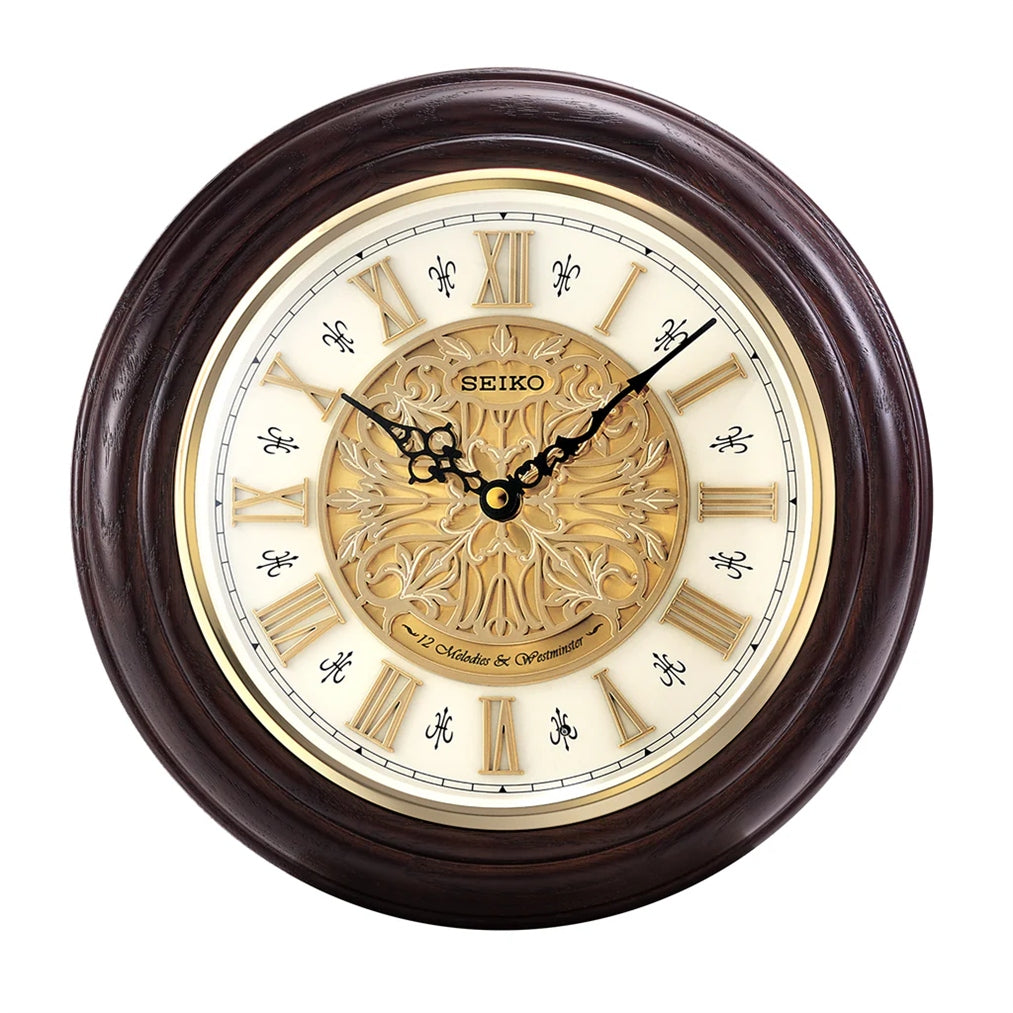 Oak Wood Musical with Ornamental Dial and Roman Numerals