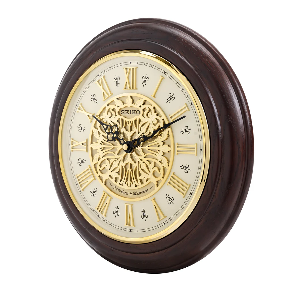 Oak Wood Musical with Ornamental Dial and Roman Numerals