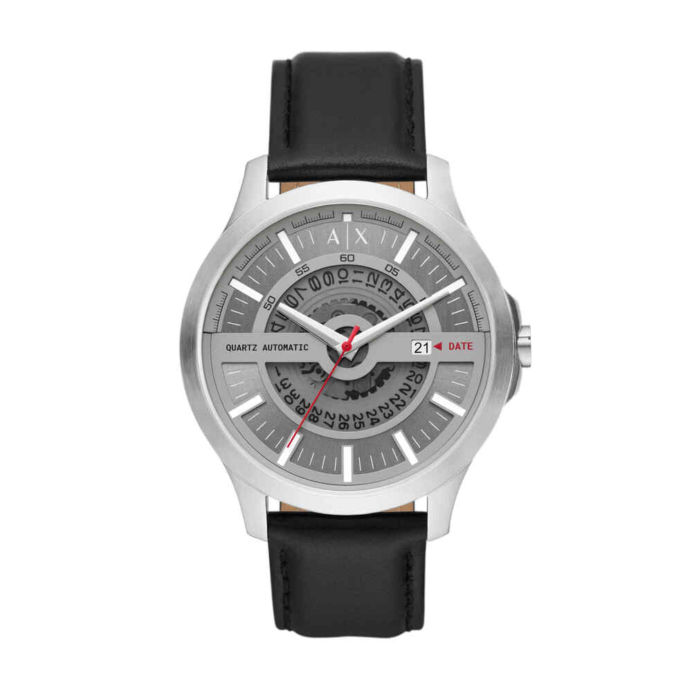 Automatic Quartz Three-Hand Date Black Leather Watch
