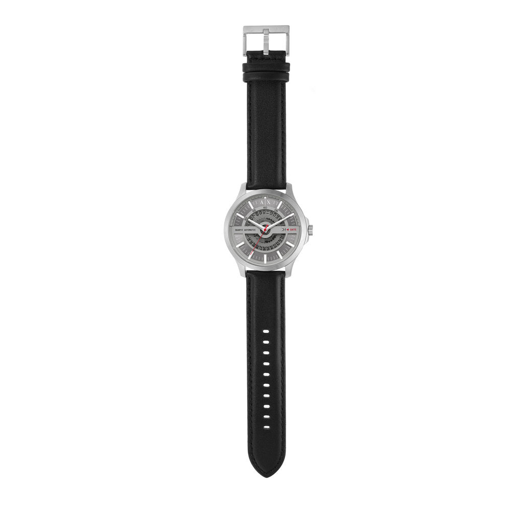 Automatic Quartz Three-Hand Date Black Leather Watch