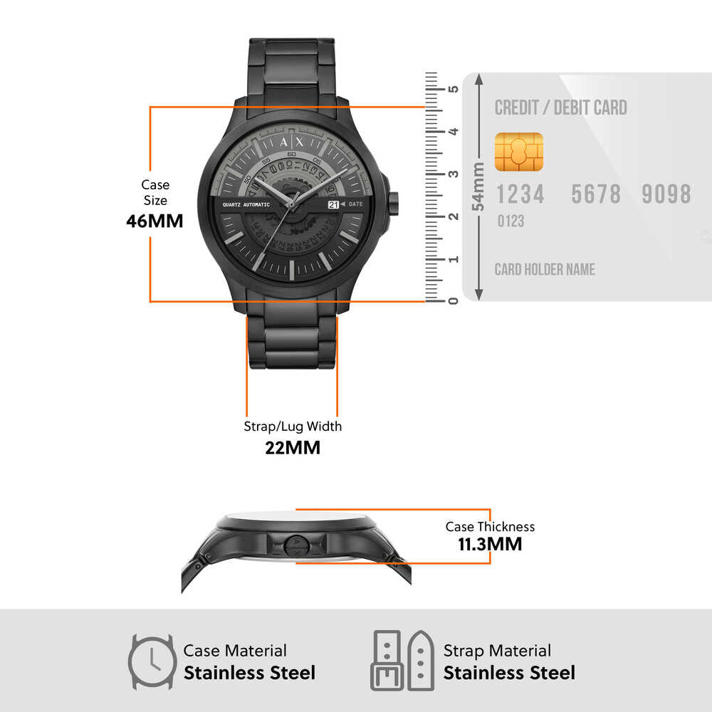 Automatic Quartz Three-Hand Date Black Stainless Steel Watch