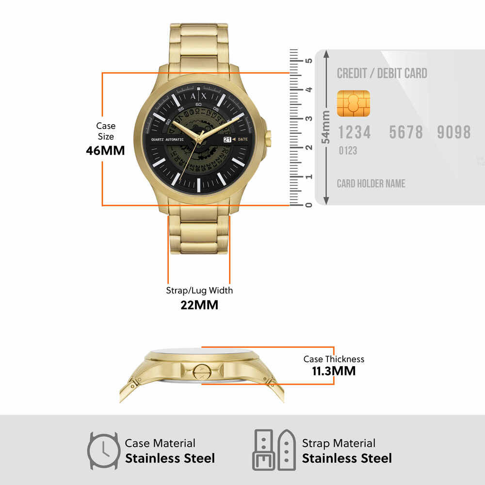 Automatic Quartz Three-Hand Date Gold-Tone Stainless Steel Watch