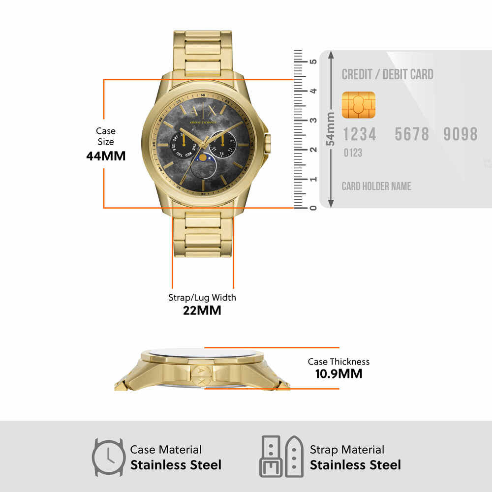 Moonphase Multifunction Gold-Tone Stainless Steel Watch