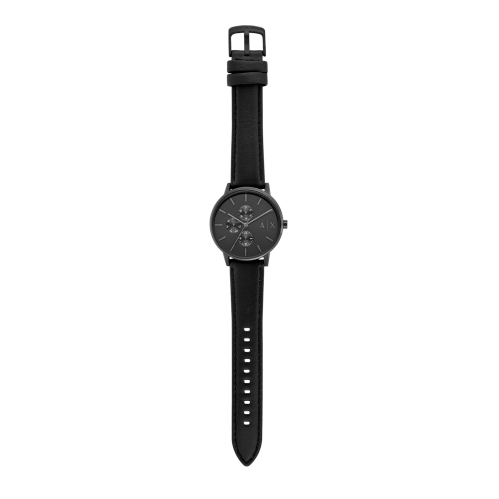 Multifunction Black Leather Watch